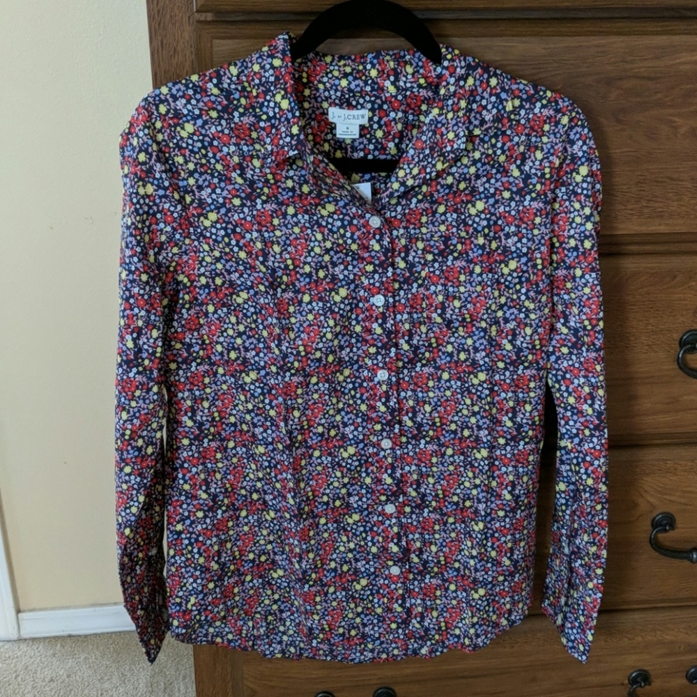 NWT J Crew button down, blue with flowers